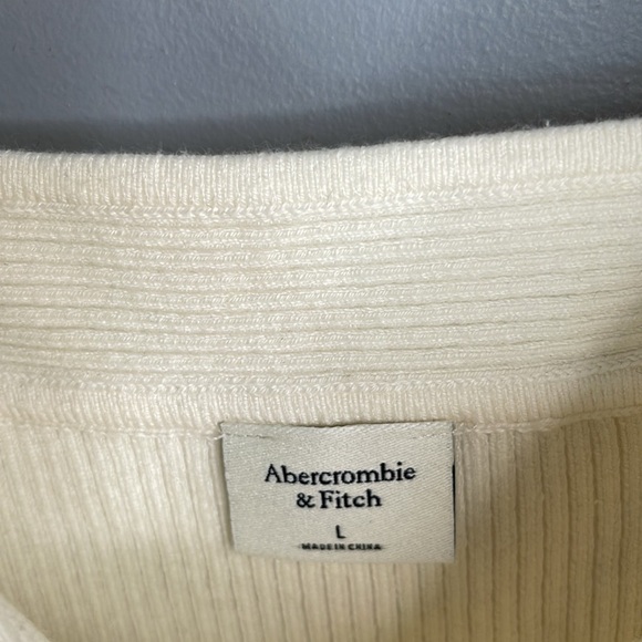 ABERCROMBIE & Fitch NWOT Ribbed Knit Bodysuit Cream Square Neckline High Cut L - Picture 7 of 11